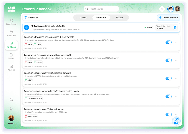 Screen of a digital app interface with text and checkboxes on a green and blue background
