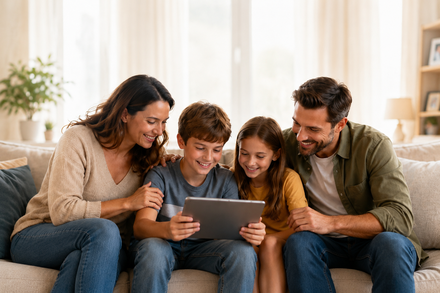 Family using EarnItKid together on the couch