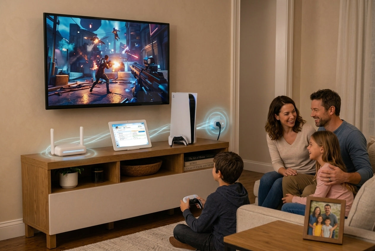 Calmer family home — a real EarnItKid living room in the evening